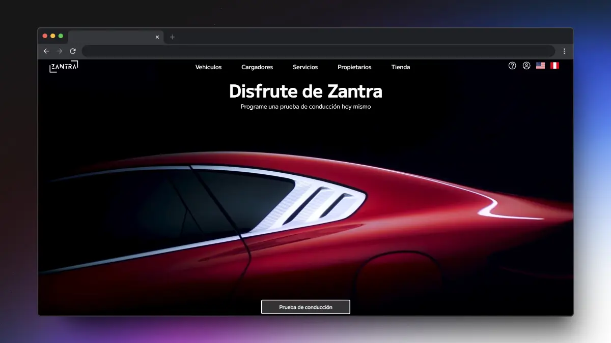 Sitio Web de ventas de vehiculos electricos - Zantra